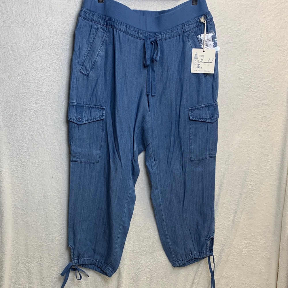 Caffe Marrakech Women’s Sz S Blue Drawstring Cropped Cargo Pants BRAND NEW